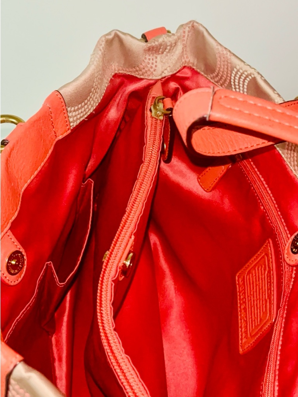 Coach Beige Signature Tote with Bright Orange Leather Trim - Picture 6 of 8